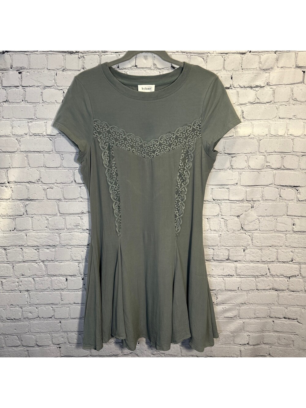 Bohme Boho Cottagecore Sage Elegant Lace T-shirt Dress M